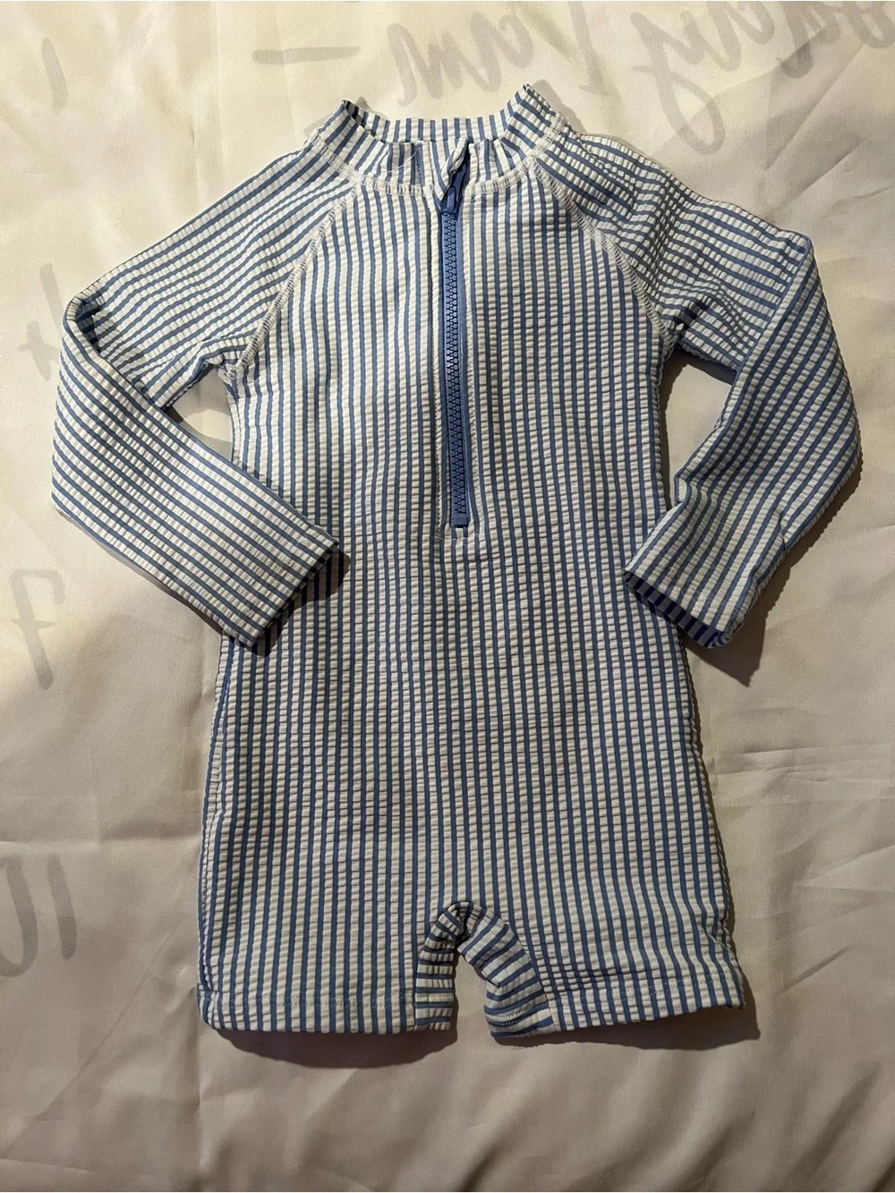Tommy Bahama Blue & White Stripe Shortie Swim Suit with Sun Hat Size 24 Months